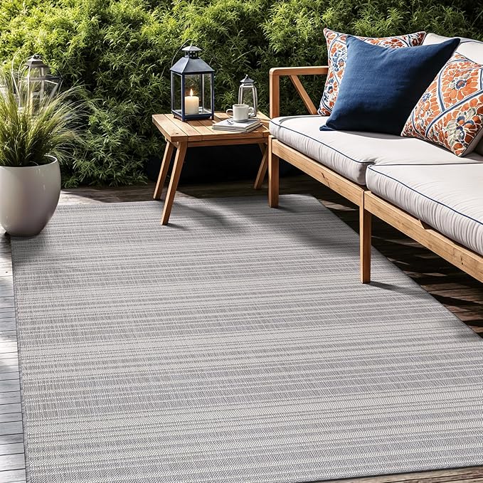 Stripe Outdoor Rug 9x12 Washable Outside Carpet for Indoor Patio Porch Waterproof Easy Cleaning Non Shedding Area Rugs Gray 9 x 12