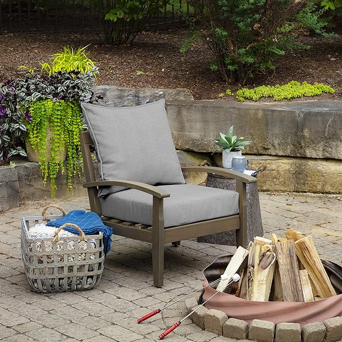 Arden Performance Outdoor Deep Seat Set, 24 x 24, Rain-Proof, Fade Resistant, Deep Seat Bottom and Back Cushion Light Grey Plain Weave Olefin