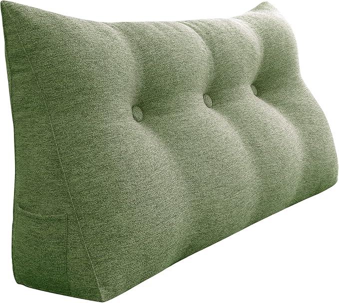 Wedge Headboard Pillow Dorm Room Reading Pillow Back Support for Sitting Up in Bed Bolster Lumbar Cushion Body Positioning Bedrest Cotton Linen 39in Grass Green Twin