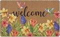 Spring Colorful Floral Birds Door Mat, Flower Welcome Front Door Mat Indoor Outdoor Entrance, Rustic Botanical Artificial Coir Doormat Rugs for Patio Entry Kitchen Decor 30x17in