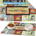 Drymate Personalized Pet Bowl Placemat, Custom Dog & Cat Food Feeding Mat - Absorbent Fabric, Waterproof Backing - Machine Washable/Durable (USA Made) (12" x 20") (Kitty Chaos)