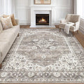 7x9 Area Rug Living Room: Washable Boho Large Neutral Vintage Soft Rugs Stain Resistant Farmhouse Non-Slip Indoor Rustic Floor Carpet for Bedroom Nursery Kids Playroom Office Dining Room- Dark Brown