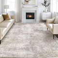 Abstract Living Room Rug 8x10 - Modern Washable Soft Thin Area Rug for Living Room Bedroom Under Dining Table - Neutral Indoor Floor Rug Carpets for Home Office Playroom Nursery - Brown Gold
