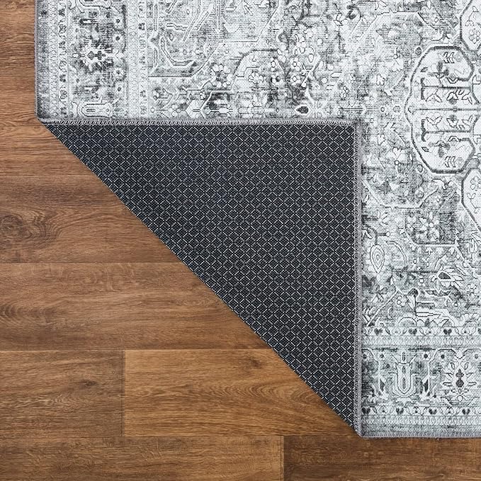 Bloom Rugs Washable Non-Slip 8' x 10' Rug - Gray/Charcoal Traditional Medallion Area Rug for Living Room, Bedroom, Dining Room, and Kitchen - Exact Size: 8' x 10'