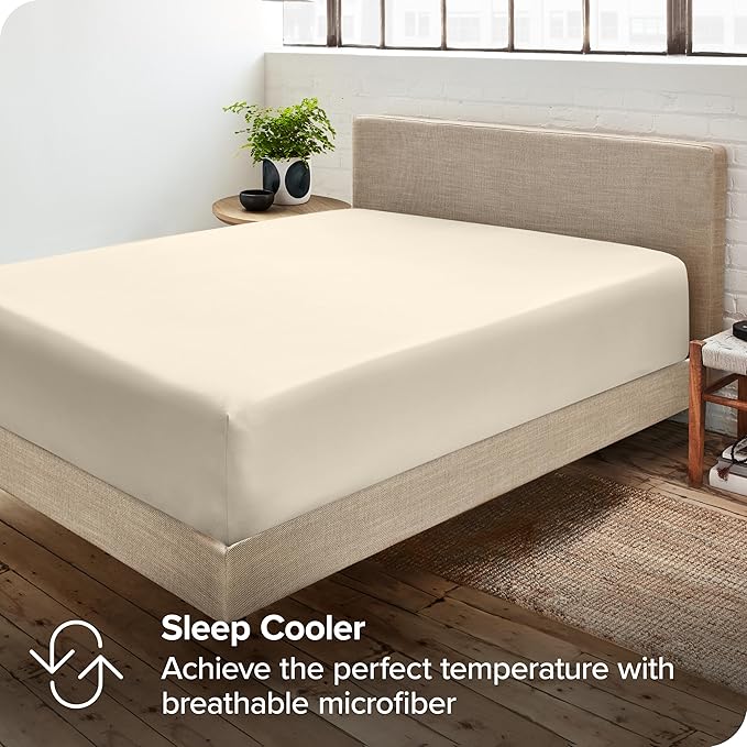 Bare Home 2-Pack Fitted Bottom Sheets Twin - Premium 1800 Ultra-Soft Wrinkle Resistant Microfiber - Deep Pocket (Twin, Sand)