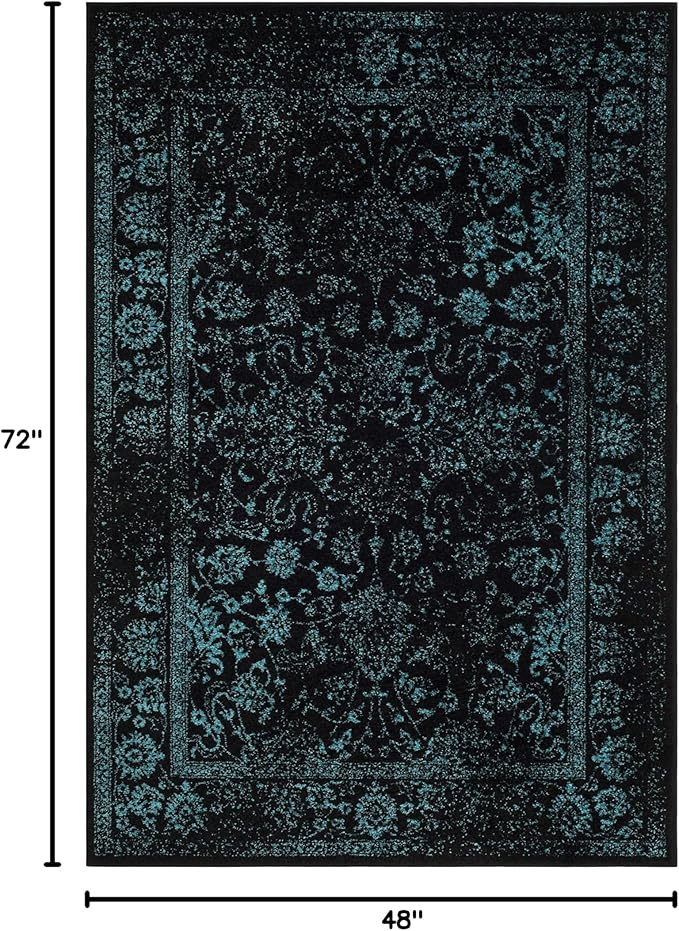 SAFAVIEH Area Rug 4x6 - Adirondack Collection - Black & Teal, Distressed Vintage Floral Design, Non-Shedding & Easy to Clean, Ideal for Living Room, Bedroom, Dining Space (ADR109K)