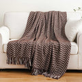 BATTILO HOME Chocolate Brown Throw Blanket for Couch, Decorative Knit Dark Brown Blanket for Bed, Super Soft Warm Throw for Fall Winter Accent Decor, 50''x60'', Chocolate/Cream