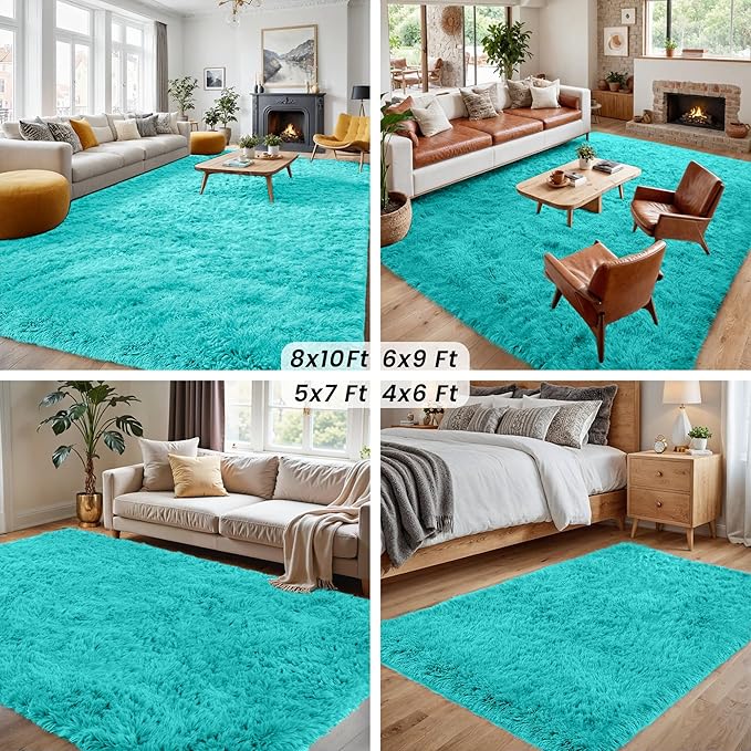 6x9 Area Rugs for Living Room Rug: Soft Fluffy Shag Teal Blue Rugs for Bedroom, Non-Slip Large Fuzzy Plush Rug Indoor Floor Carpet for Nursery Kids Boys Girls Room, Dorms, Playroom, Modern Home Decor