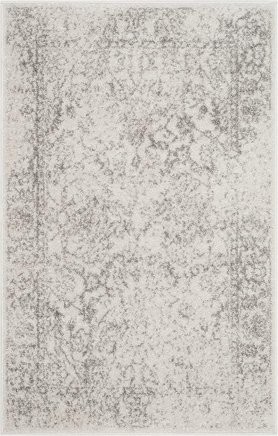 SAFAVIEH Adirondack Collection Accent Rug - 2'6" x 4', Ivory & Silver, Distressed Vintage Floral Design, Non-Shedding & Easy to Clean, Ideal for Front Door, Kitchen, Entryway, Foyer (ADR109C)