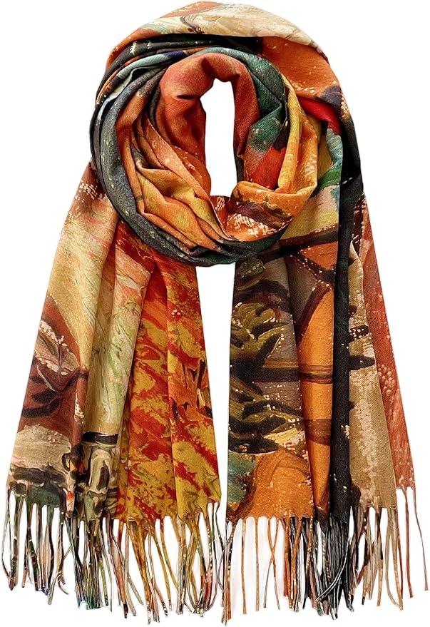 VENVSBEE Reversible Scarf Soft Large Shawl Wrap Blanket Double Sided Art Print Warm Pashmina Stoles Klimt Van Gogh Gifts