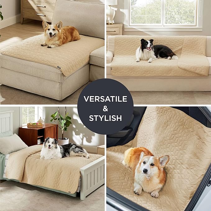 Bedsure 100% Waterproof Couch Cover for Dogs Washable - Non Slip Waterproof Dog Blanket for Bed, Lightweight Furniture Protector Durable for Pet Cat Puppy with Non-Slip Bottom, Beige, 82x120IN