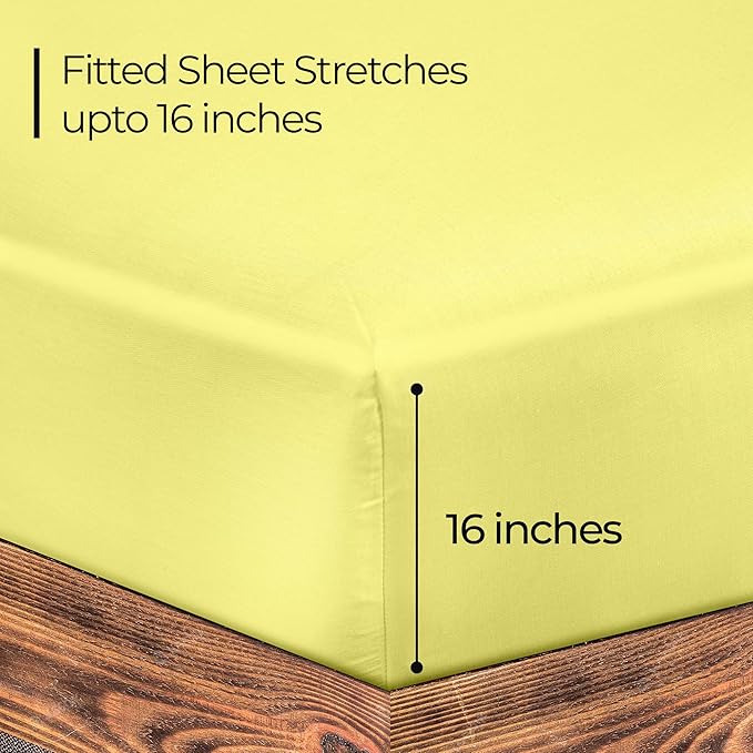 ROYALE LINENS 300 Thread Count 100% Long Staple Combed Cotton Fitted Sheet King - Super Soft Deep Pocket Bottom Sheet - Fitted Sheets Only - Elastic Sheets (King, Yellow)