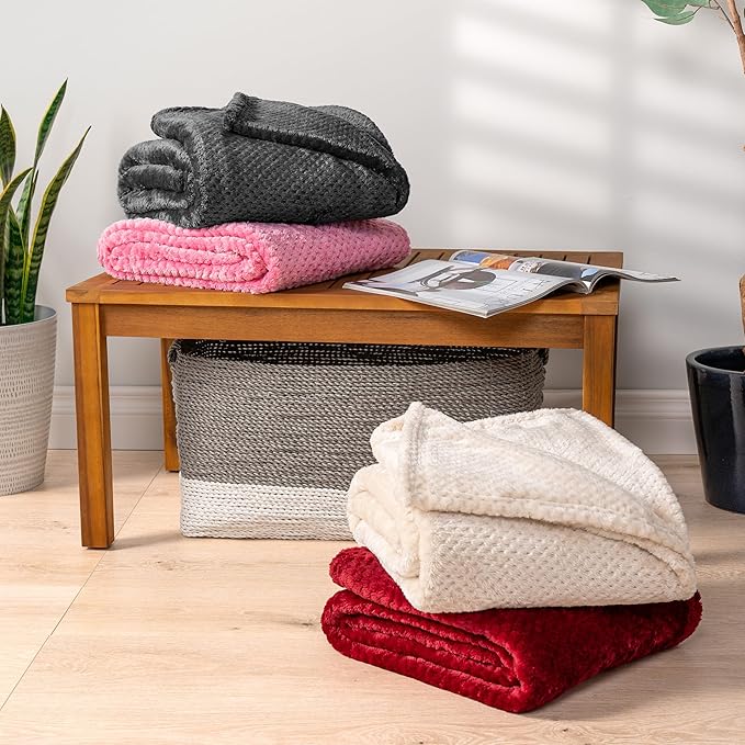 PAVILIA Dark Gray Throw Blanket for Couch, Twin Bed, Soft Fleece Throws for Sofa Chair, Fuzzy Waffle Textured Blanket, Cozy Warm Lightweight All Season Blanket Throw, 60x80