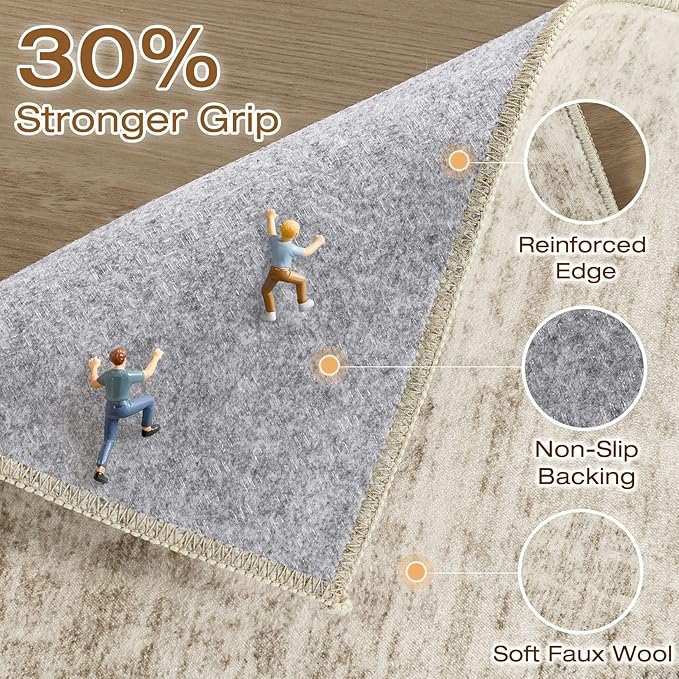 9x12 Area Rug Living Room: Washable Large Neutral Beige Rugs Abstract Soft Modern Stain Resistant Indoor Floor Non-Slip Carpet for Bedroom Nursery Kids Office Playroom Dining Room Under Table Home