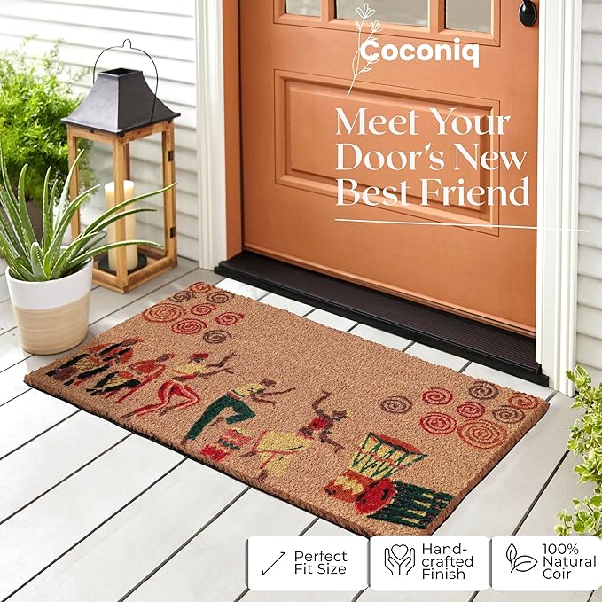 Coir Door Mats 17" X 30", Non-Slip Sturdy, PVC Backed Heavy Duty, Easy to Clean, Ideal for Door Entrance, Patio, Porch, Backyard, Garages, Joy of Music and Dance