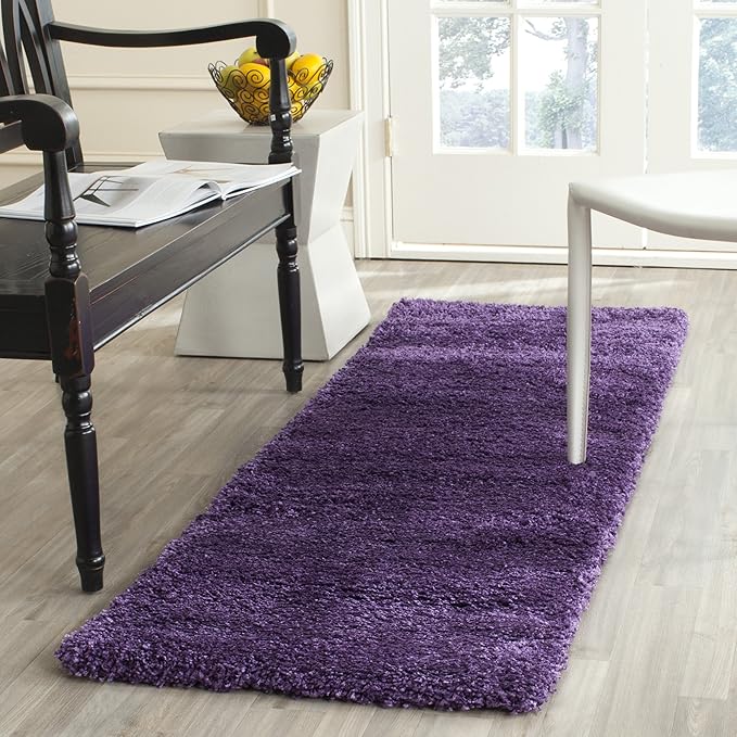SAFAVIEH Milan Shag Collection Runner Rug - 2' x 12', Purple, Solid Design, Non-Shedding & Easy Care, 2-inch Thick Ideal for High Traffic Areas in Living Room, Bedroom (SG180-7373)