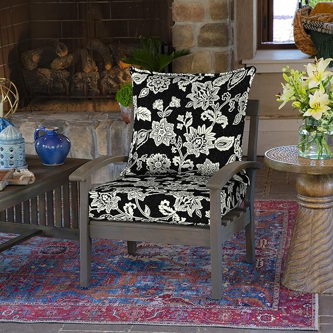 Arden Outdoor Foam Deep Seat Cushion Set, 24 in x 24 in, Weather-Proof, Rain-Proof, Fade Resistant Patio Cushion, Bottom and Back Cushion for Chair, Sofa, and Couch Ashland Black Jacobean