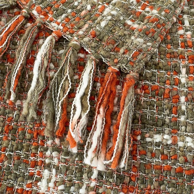 Multi-Color Orange Cable Knitted Throw Blanket for Couch,60"X80" Boho Style Textured Blankets for Home Decor,Super Soft Warm Cozy Chunky Knit Blanket with Decorative Tassels for Bed and Sofa