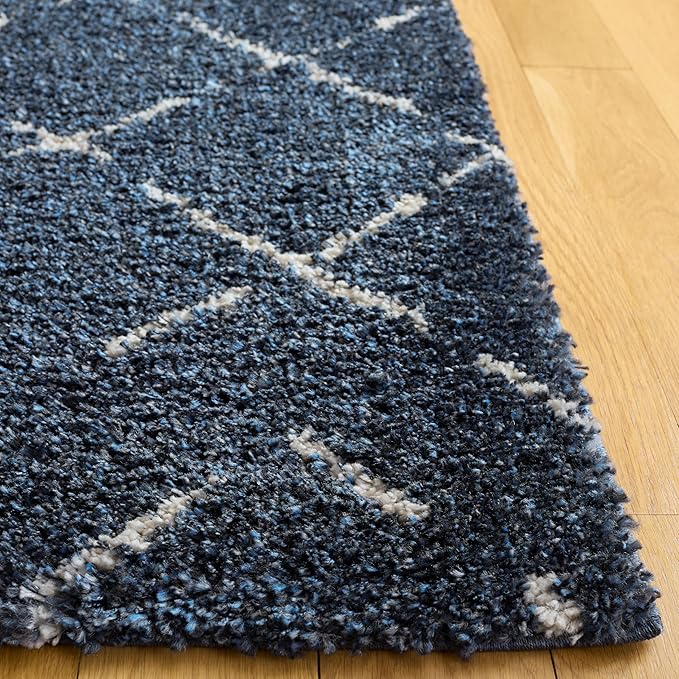 SAFAVIEH Arizona Shag Collection Area Rug - 6'7" x 9'2", Slate Blue & Ivory, Moroccan Boho Design, Non-Shedding & Easy to Clean, Ideal for Living Room, Bedroom, Dining Space (ASG743L)