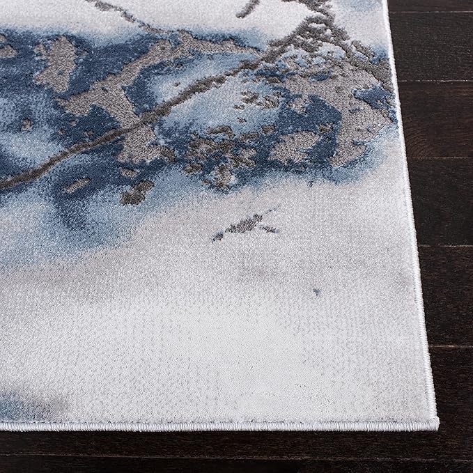 SAFAVIEH Craft Collection Area Rug - 9' Square, Grey & Blue, Modern Abstract Design, Non-Shedding & Easy Care, Ideal for High Traffic Areas in Living Room, Bedroom (CFT877L)