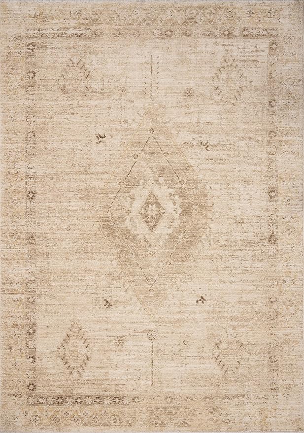 Loloi Chris Loves Julia Palma Collection PLM-06 Natural/Smoke 11'-6" x 15'-7" Fringe Area Rug Vintage Style Boho Living Room Bedroom Carpet