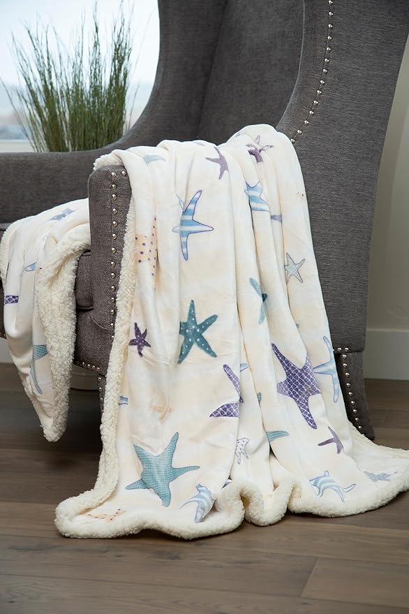 CARSTENS, INC. Ultra Premium Super Soft Plush Sherpa Fleece Oversized Throw Blanket 54" x 68", Starfish Coastal