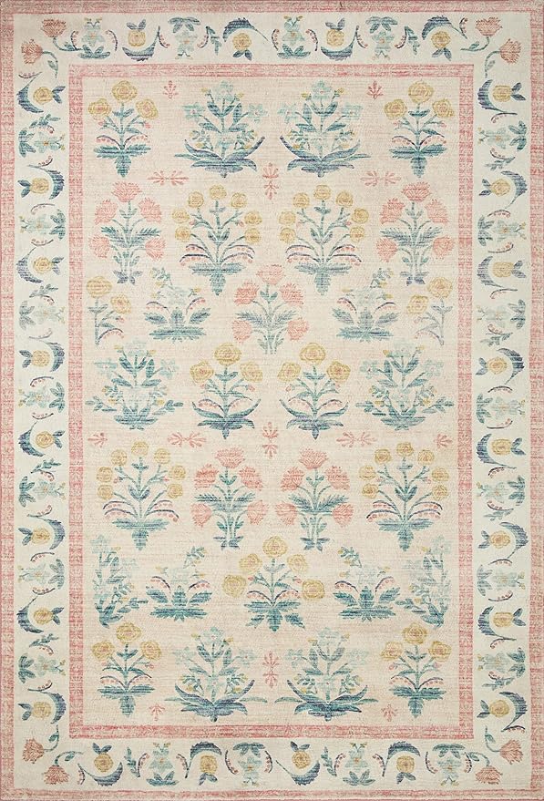 Loloi Rifle Paper Co. Eden Collection EDE-01 Mughal Rose Blush 3'-6" x 5'-6" Accent Rug feat. CloudPile™