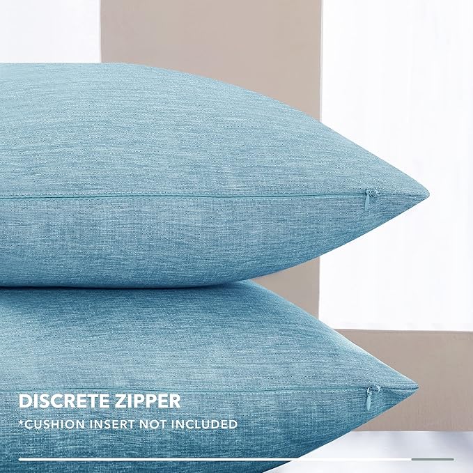 Deconovo Decorative Throw Pillow Covers - Set of 4 Soft Linen Cushion Covers, 18x18 Inch, Green & Machine Washable Pillowcases for Sofa, Bedroom, Living Room Décor, Coral Green,COVERS ONLY, No Inserts