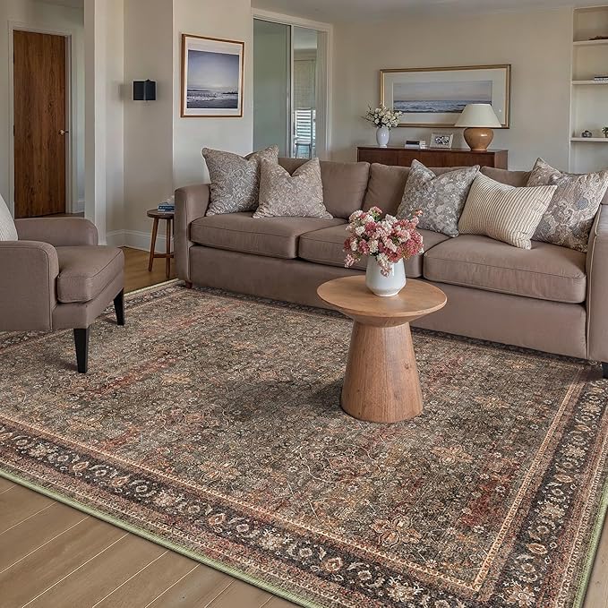 Entryway Area Rug 3x5 Brick Red Vintage Washable Office Carpet Traditional Distressed Indoor Entry Soft Non Slip Small Door Mat Retro Low Pile Thin Rug for Kitchen Laundry Bedroom