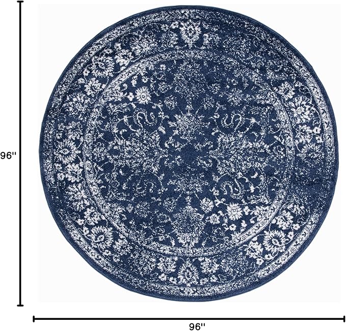 SAFAVIEH Adirondack Collection Area Rug - 8' Round, Navy & Ivory, Distressed Vintage Floral Design, Non-Shedding & Easy to Clean, Ideal for Living Room, Bedroom, Dining Space (ADR109N)