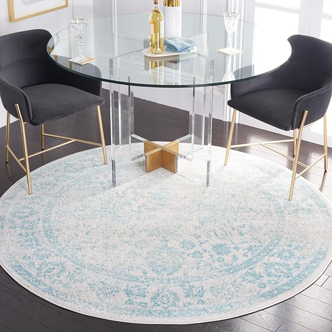 SAFAVIEH Adirondack Collection Area Rug - 6' Round, Ivory & Light Blue, Distressed Vintage Floral Design, Non-Shedding & Easy to Clean, Ideal for Living Room, Bedroom, Dining Space (ADR109L)