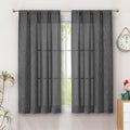 Simplebrand Grey Semi Sheer Faux Linen Textured Curtains 54 Inch Length 2 Panels Set, Rod Pocket Farmhouse Short Curtain Drapes for Dinning Small Windows Bathroom Bedroom, Each 40Wx54L in, Grey