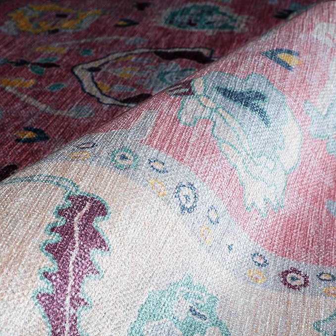 Fame Rugs Pink Modern Oushak Rug 3x5, Washable Vintage Turkish Colorful Oriental Antique Inspired Foldable Small Area Rugs, Luxury Living Room Bedroom (385PB, 2'6" x 5')