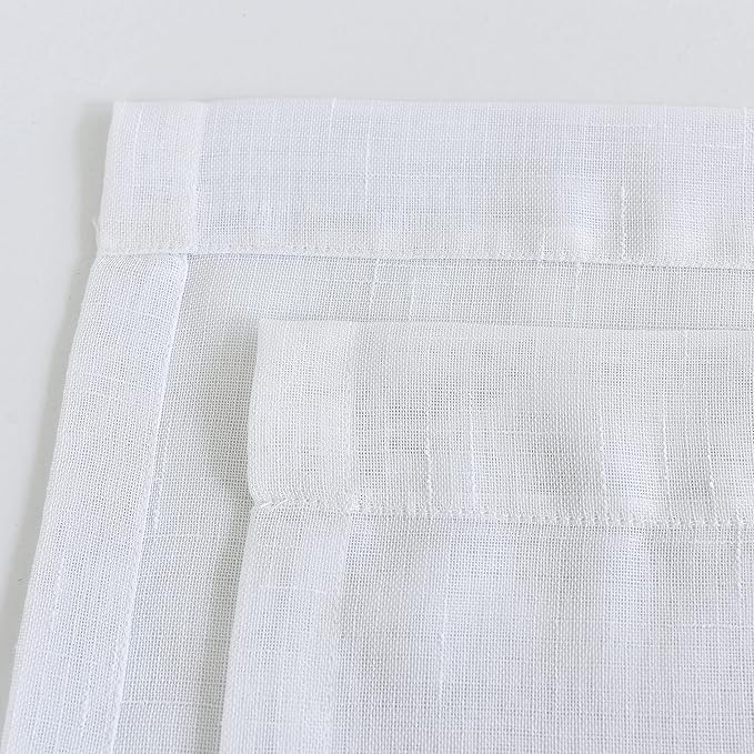 Sheer Curtains Faux Linen Semi Voile Light Filtering Drapes Pair for Bedroom Living Room, Set of 2 Grommet Top Window Curtain Panels (Each 54 x 63 Inch, White)