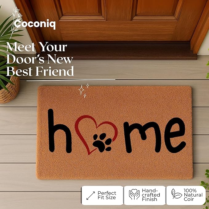 Coir Door Mats 17" X 30", Non-Slip Sturdy, PVC Backed Heavy Duty, Easy to Clean, Ideal for Door Entrance, Patio, Porch, Backyard, Garages, Home with The Love of Paws