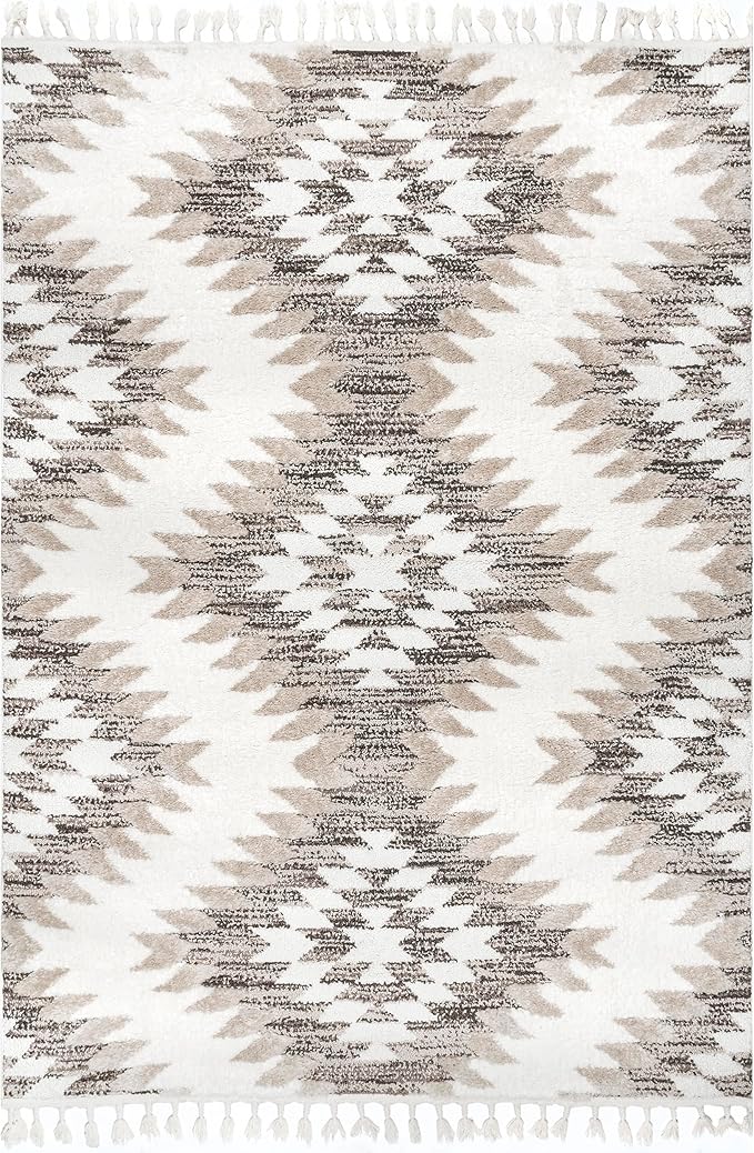 nuLOOM Adelade Beige/Ivory, 4' x 6', Southwestern, Shaggy, Soft and Cozy, High Traffic, Stain Resistant Area Rug for Bedroom, Living Room, Dining Space, Den, Foyer, Entryway