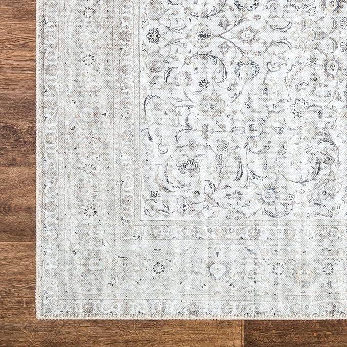 Bloom Rugs Washable Non-Slip 12 ft Runner - Beige/Off White Traditional Bordered Runner for Entryway, Hallway, Bathroom, and Kitchen - Exact Size: 2.5' x 12'