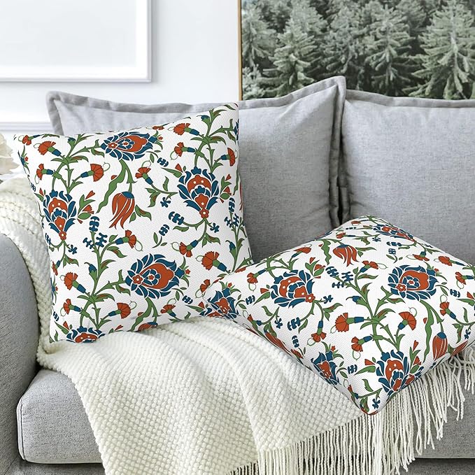 Throw Pillow Cover Case Vintage Floral Pillow Covers 20x20 Inch Set of 2,Soft Decorative Throw Pillow Case for Living Room Bedroom Sofa Couch Cushion Covers