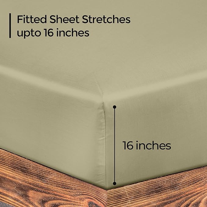 ROYALE LINENS 300 Thread Count 100% Long Staple Combed Cotton Fitted Sheet Twin - Super Soft Deep Pocket Bottom Sheet - Fitted Sheets Only - Elastic Sheets (Twin, Sage Green)