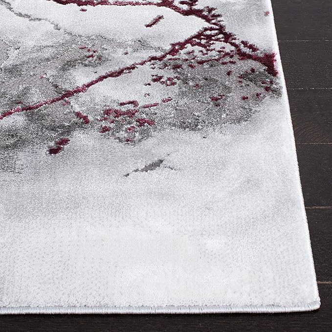 SAFAVIEH Craft Collection Area Rug - 4' Square, Grey & Wine, Modern Abstract Design, Non-Shedding & Easy Care, Ideal for High Traffic Areas in Living Room, Bedroom (CFT877S)
