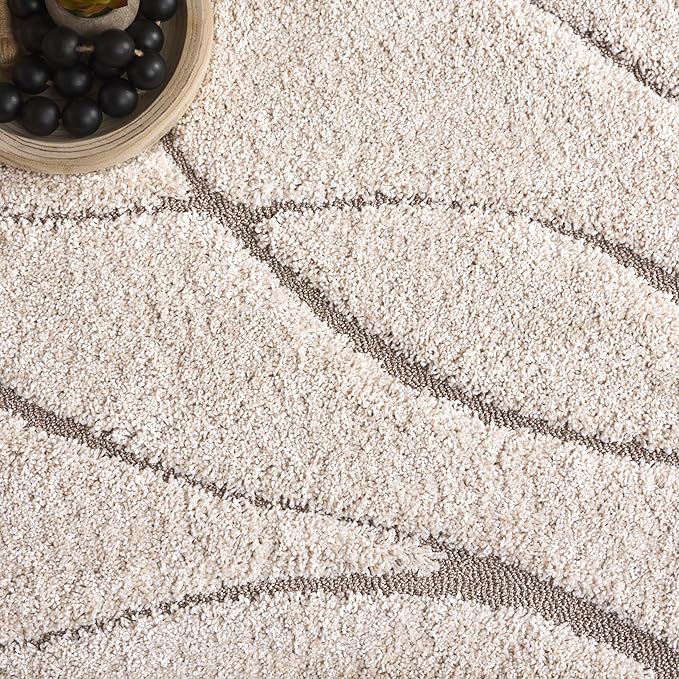 SAFAVIEH Florida Shag Collection Area Rug - 3' Round, Cream & Beige, Non-Shedding & Easy Care, 1.2-inch Thick, Ideal for The Living Room, Dining, Bedroom (SG471)