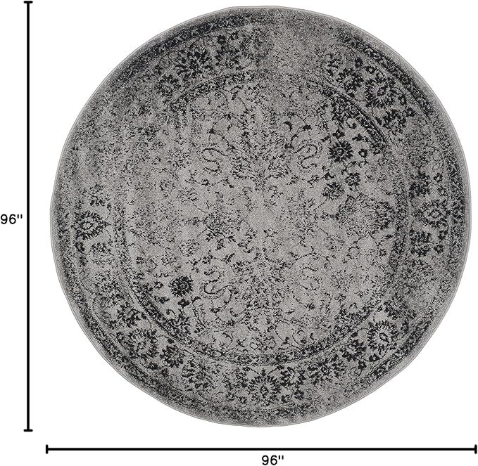 SAFAVIEH Adirondack Collection Area Rug - 8' Round, Grey & Black, Distressed Vintage Floral Design, Non-Shedding & Easy to Clean, Ideal for Living Room, Bedroom, Dining Space (ADR109B)