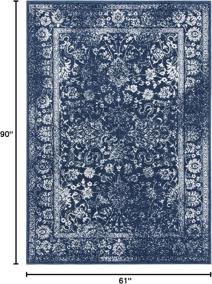 SAFAVIEH Adirondack Collection Area Rug - 5'1" x 7'6", Navy & Ivory, Distressed Vintage Floral Design, Non-Shedding & Easy to Clean, Ideal for Living Room, Bedroom, Dining Space (ADR109N)