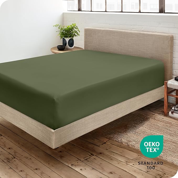 Bare Home Fitted Bottom Sheet Short Queen Size - Premium 1800 Microfiber - Ultra-Soft Hotel Luxury - Deep Pocket - Durable and Long Lasting - Fitted Sheet (Short Queen, Cypress)
