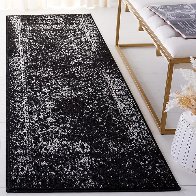 SAFAVIEH Adirondack Collection Runner Rug - 2'6" x 10', Black & Ivory, Distressed Vintage Floral Design, Non-Shedding & Easy to Clean, Ideal for Living Room, Bedroom, Dining (ADR109Z)