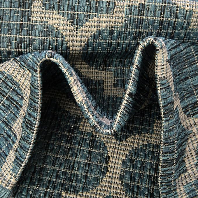Unique Loom Outdoor Trellis Collection Area Rug (3' 3" Round, Teal/ Gray)