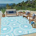Ileading Large Plastic Outdoor Rug 8x10ft Modern Geometric Style Reversible Patio Area Rugs Waterproof Non Shedding Portable Carpets for Rv Outside Deck Pool Beach Picnic Camping (Teal)