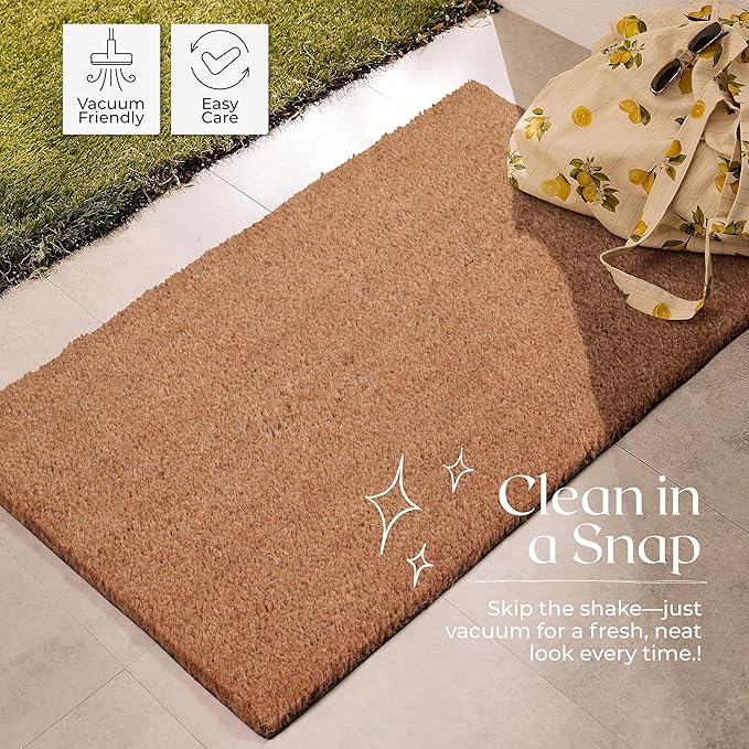 Coir Door Mats 17" X 30", Pack of 1, Non-Slip Sturdy, PVC Backed, Heavy Duty, Easy to Clean, Ideal for Door Entrance, Patio, Porch, Backyard, Garages, Plain Mat