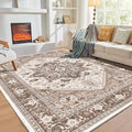 OPPODREAM Thin Area Rugs 5x7, 5x7 Washable Rug with Non Slip Backing, 5 x 7 Faux Cashmere Low-Pile Carpet, Khaki