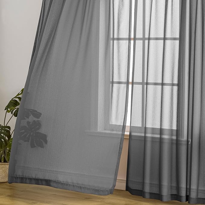 MAIHER Pinch Pleated Grey Sheer Curtains 84 Inch Length for Bedroom Soft Touch Light Filtering Lightweight Pleated Drapes with Adjustable Hooks (No Rings), Grey, 42" W x 84" L, 2 Panels
